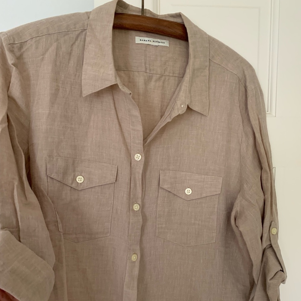 Banana Republic khaki safari linen blouse